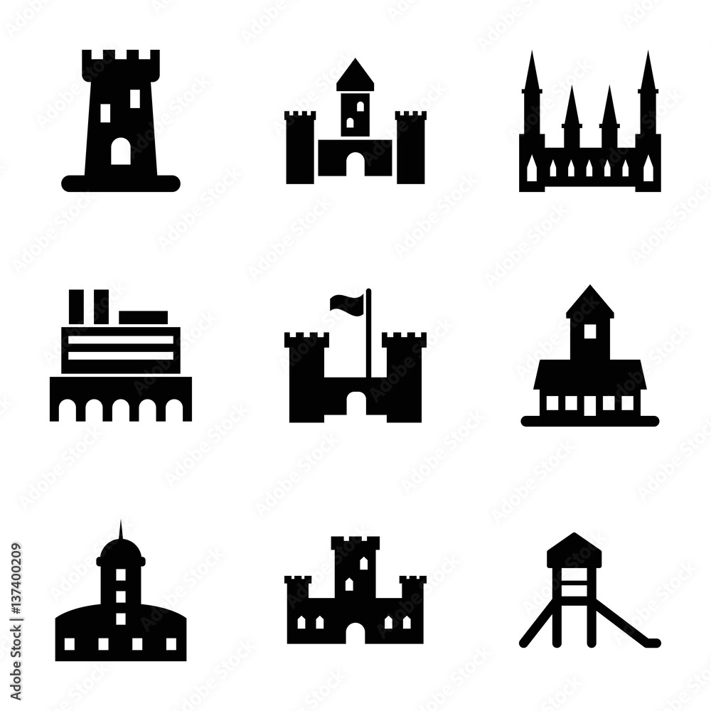 Set of 9 historical filled icons
