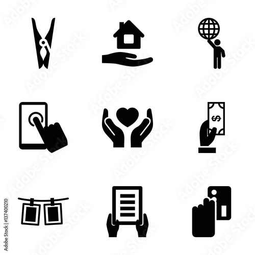 Set of 9 hold filled icons