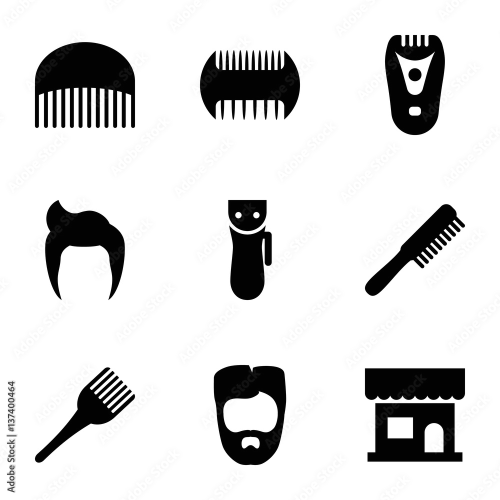 Set of 9 barber filled icons Set of 9 barber filled icons