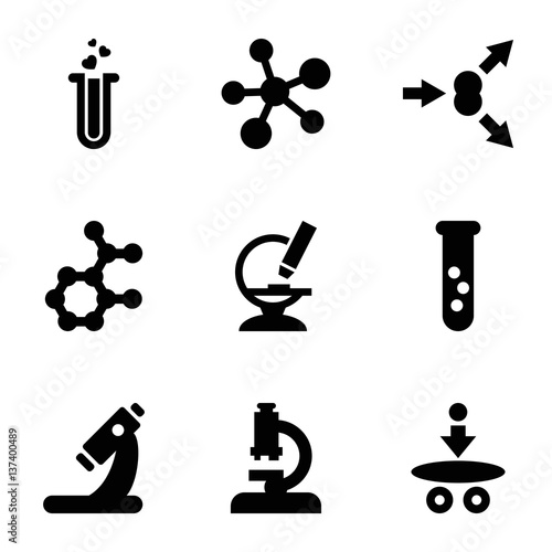 Set of 9 scientific filled icons