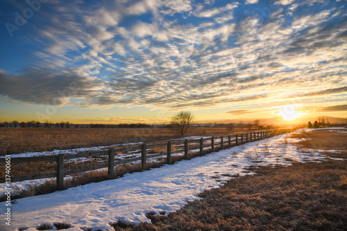 Snow Along the Fence at Sunset © Melissa Woolf