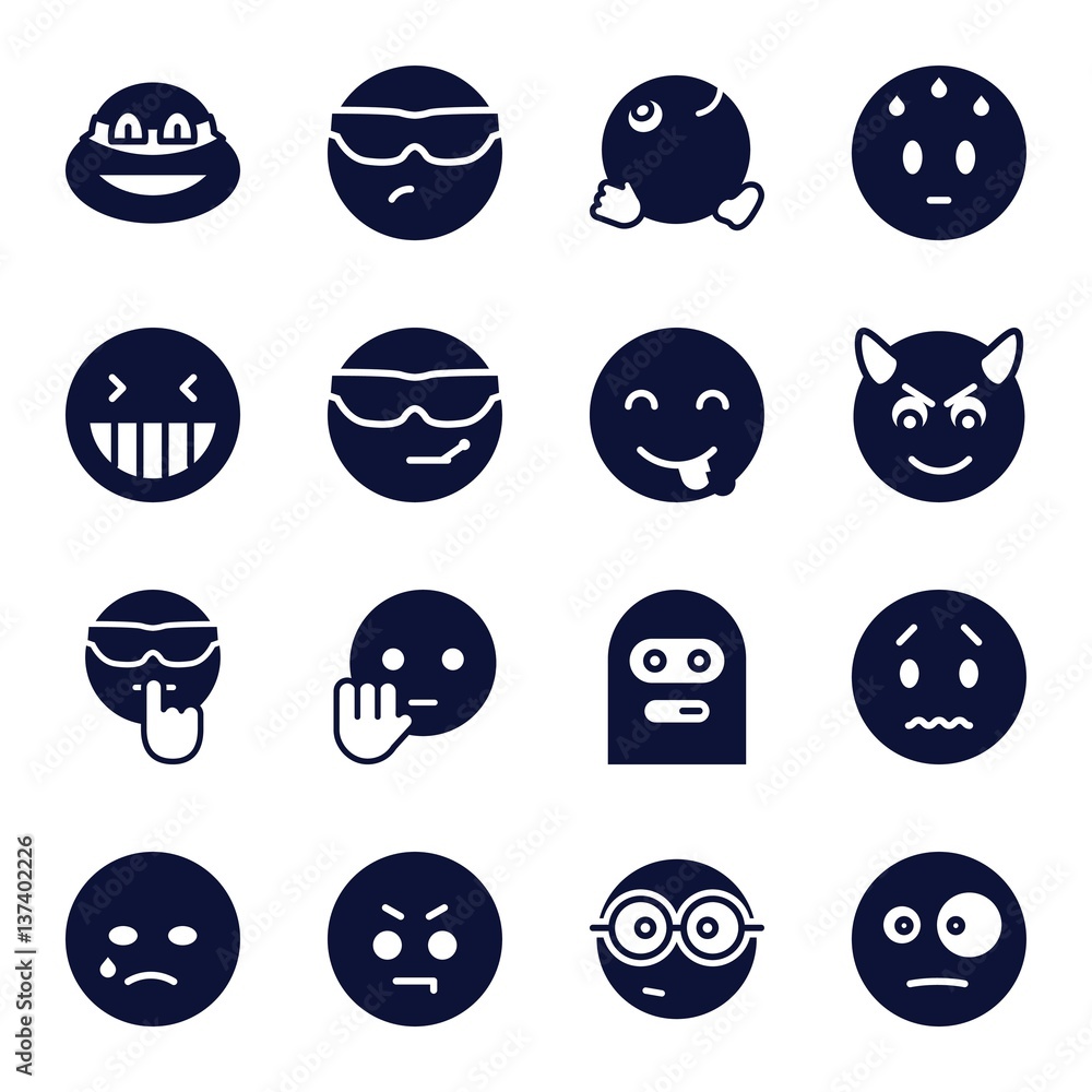 Set of 16 Emotions filled icons Set of 16 Emotions filled icons