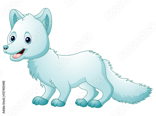 Cute cartoon arctic fox walking