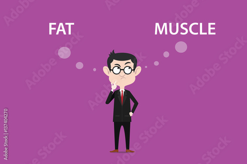 illustration of a man wearing spectacles confuse about the difference between fat or muscle