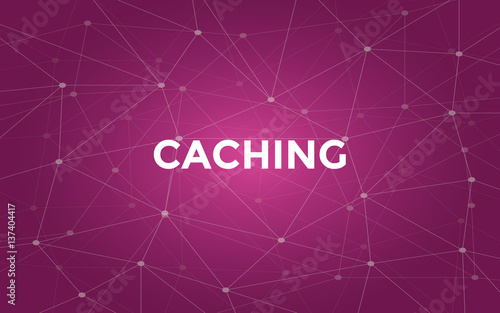 caching white tetx illustration with purple constellation map as background