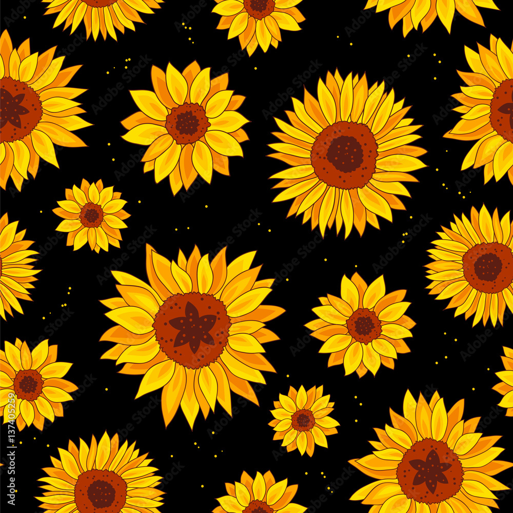 Naklejka premium Seamless pattern of sunflowers