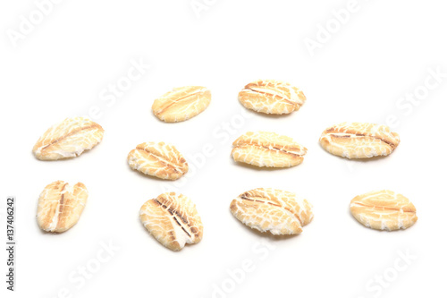 Closeup for oat flakes on white background