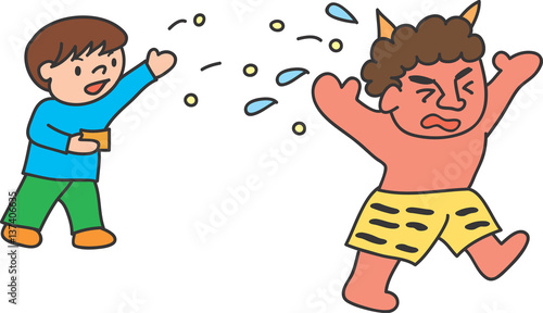 節分で子どもに豆まきで退治される鬼