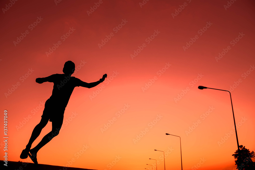 silhouette man Jump with happy silhouette man Jump with happy
