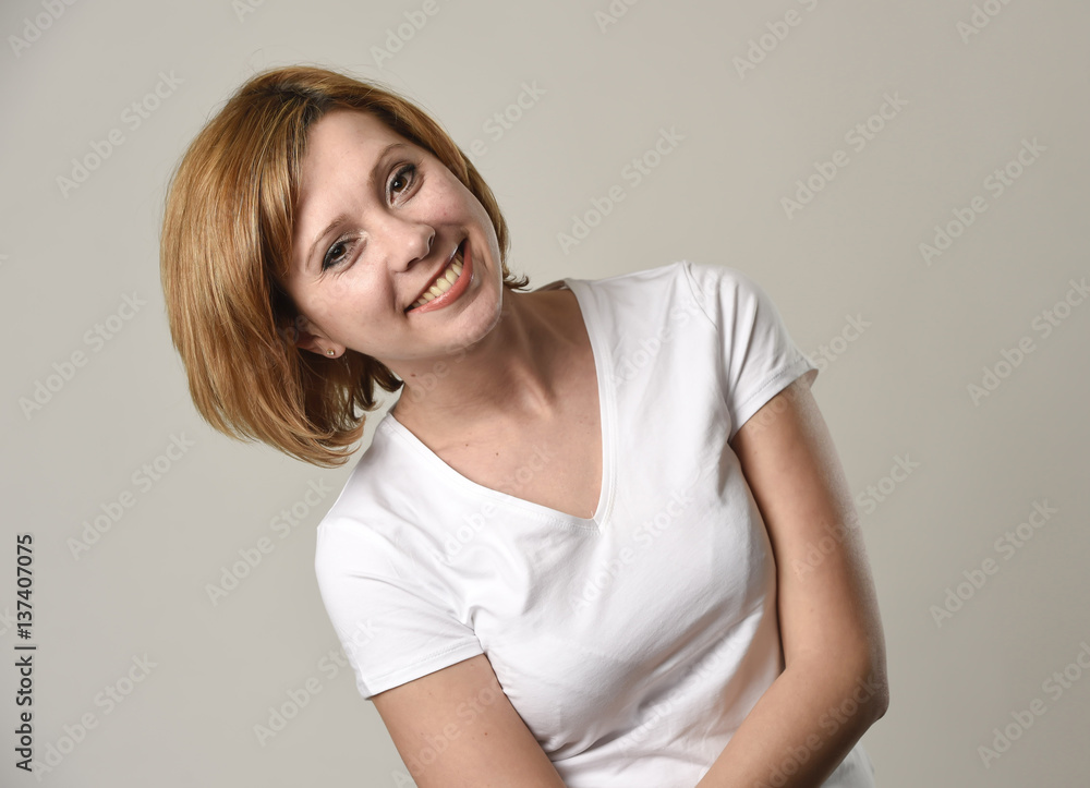 young beautiful red hair woman smiling happy and cheerful in friendly joyful face expression young beautiful red hair woman smiling happy and cheerful in friendly joyful face expression