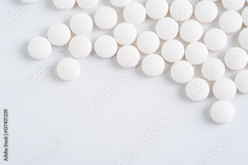 Closeup of medicines on white background.