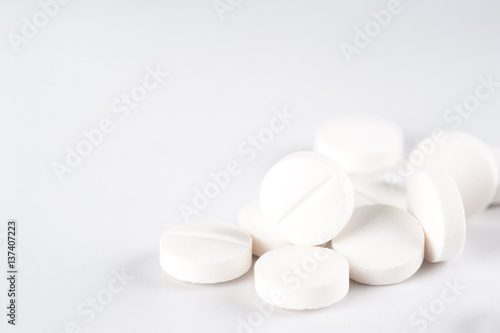 Closeup of medicines on white background.