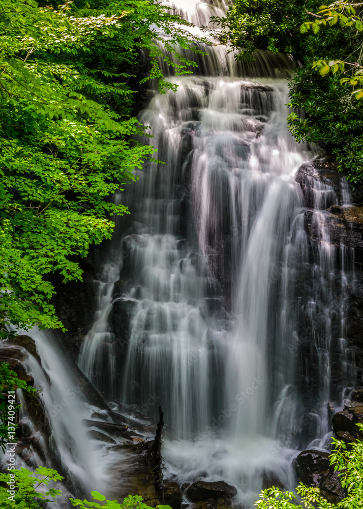 Soco Falls just outside of Cherokee, North Carolina located in the heart of the Blue Ridge Mountains. 