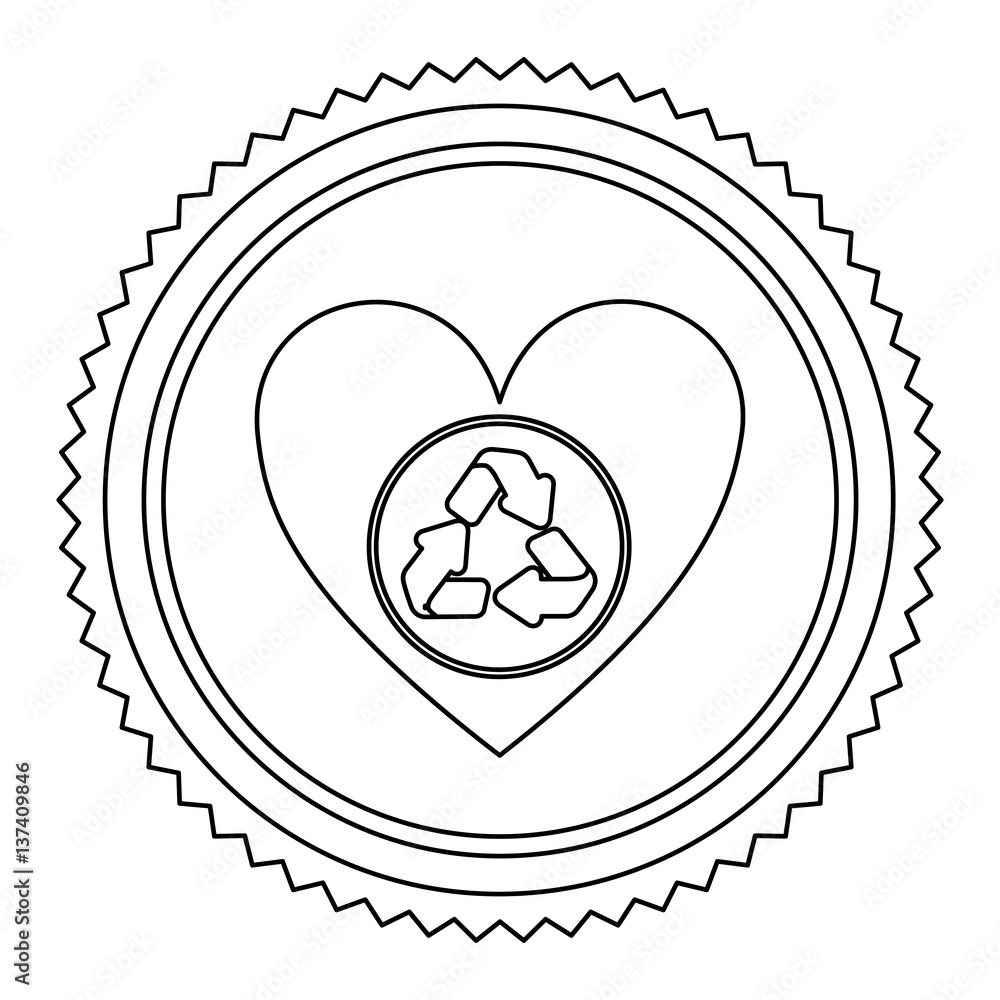 circular frame contour with heart with recycling symbol vector illustration
