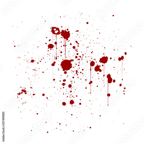 Red ink splatter background, isolated on white.
