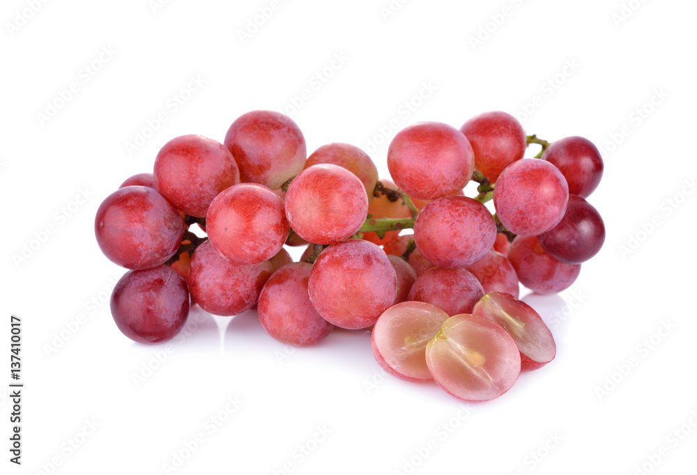 bunch of fresh red grape on white background