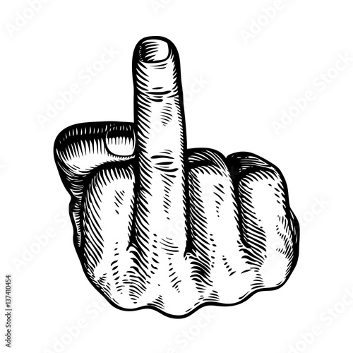 Hand, middle finger. Fuck you, symbol. Vintage sketch vector illustration