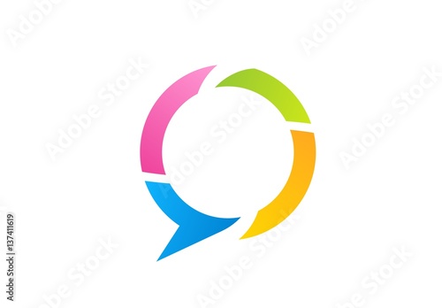 speech logo, bubble logotype, circle speech communication shape symbol icon, abstract sign media business vector design template