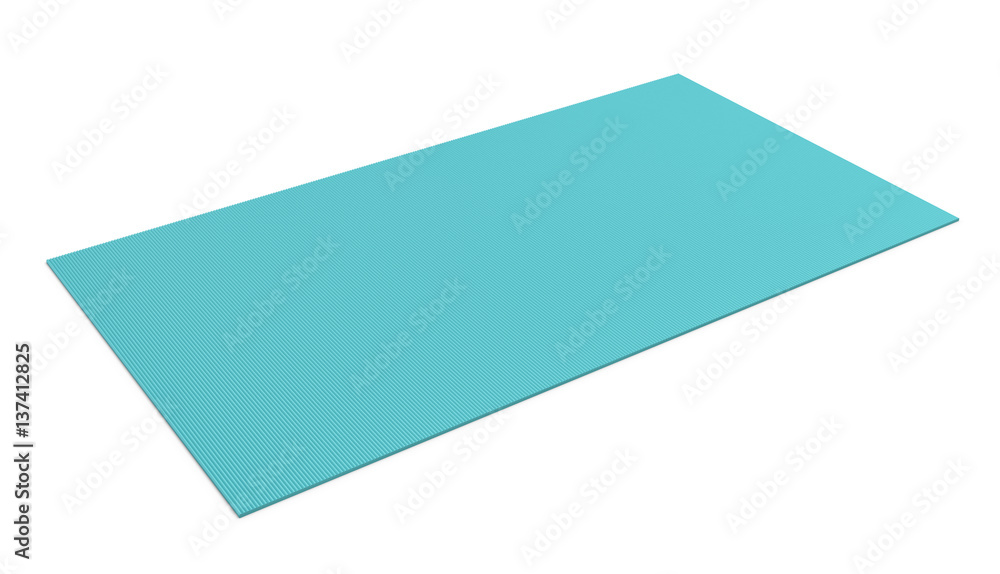 3d rendering of light blue rubber yoga mat for exercise isolated on white background 3d rendering of light blue rubber yoga mat for exercise isolated on white background