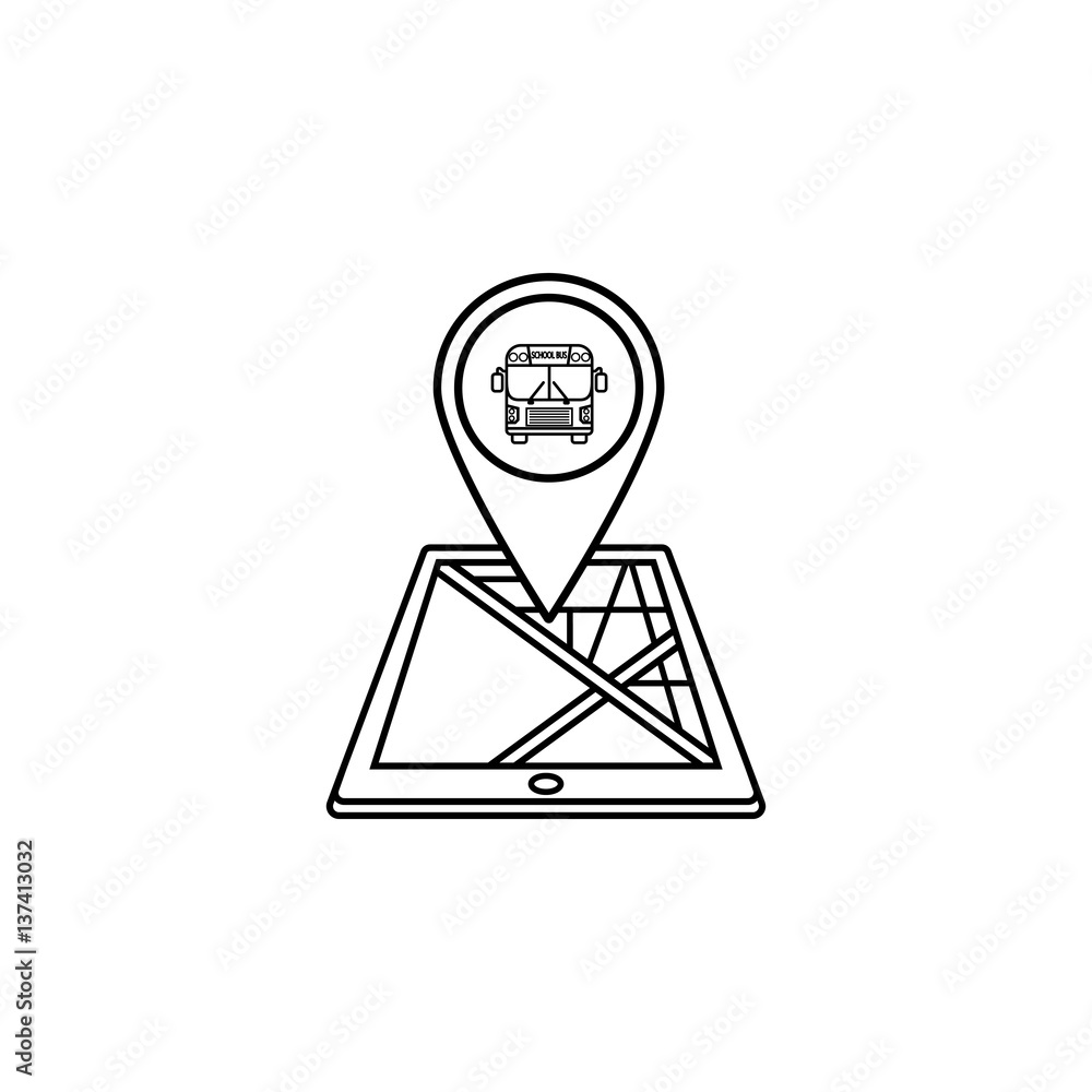 School Bus map pointer line icon, mobile gps navigation and location, pin on tablet vector graphics, a linear pattern on a white background, eps 10. School Bus map pointer line icon, mobile gps navigation and location, pin on tablet vector graphics, a linear pattern on a white background, eps 10.