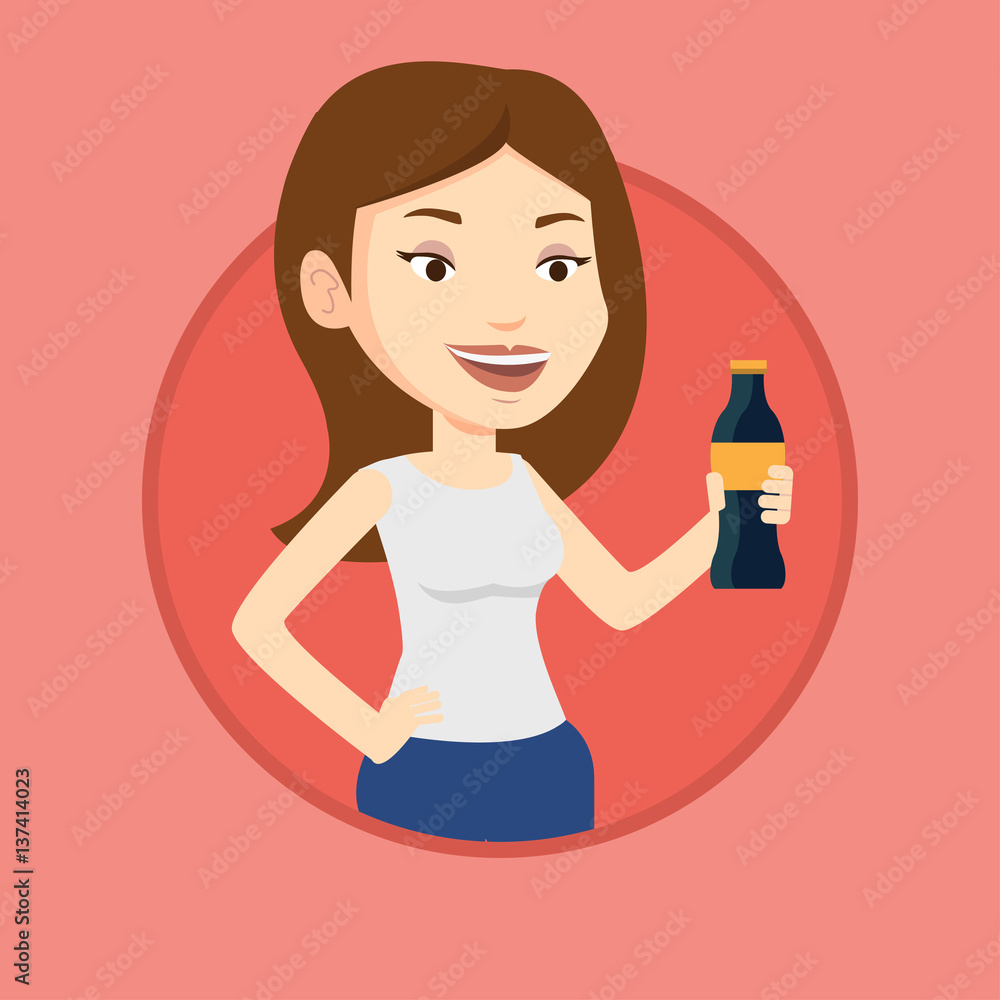 Young woman drinking soda vector illustration. Young woman drinking soda vector illustration.