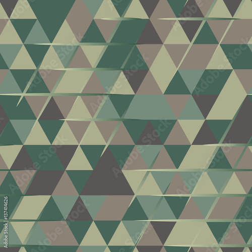 Khaki seamless pattern with triangular protection ornament and lines