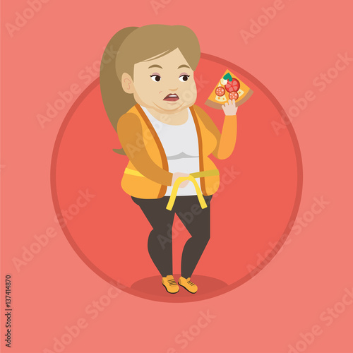 Woman measuring waist vector illustration.