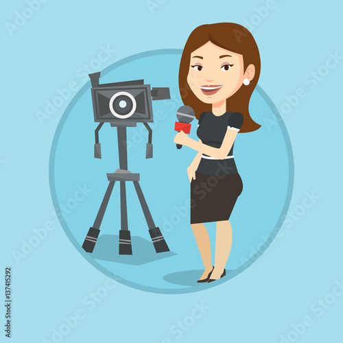 TV reporter with microphone and camera.