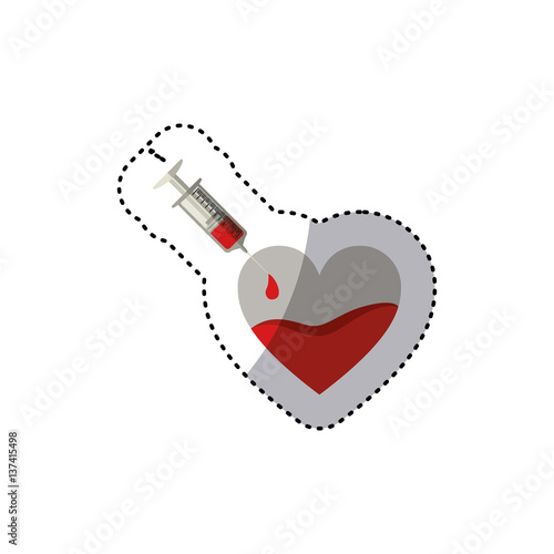 colorful sticker needle syringe donate blood in heart shape vector illustration