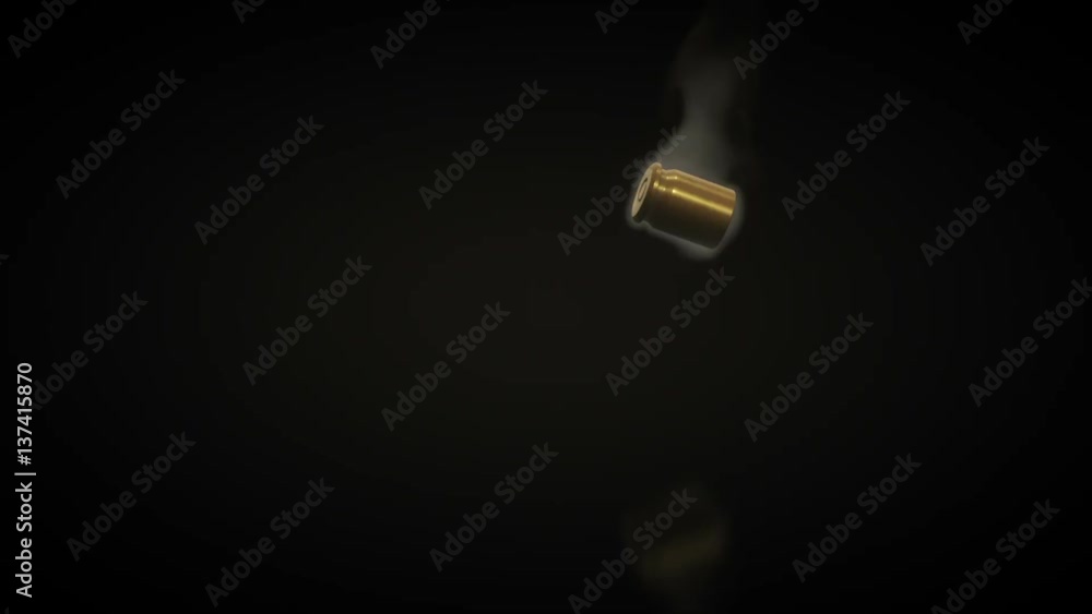 Animation of smoking bullet shell falling on black background Animation of smoking bullet shell falling on black background