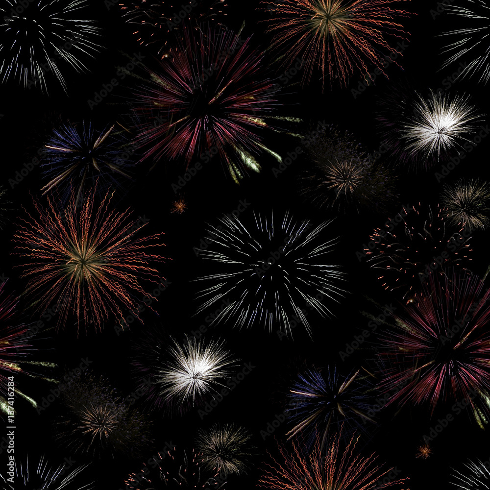 Naklejka premium Fireworks Seamless Pattern Background