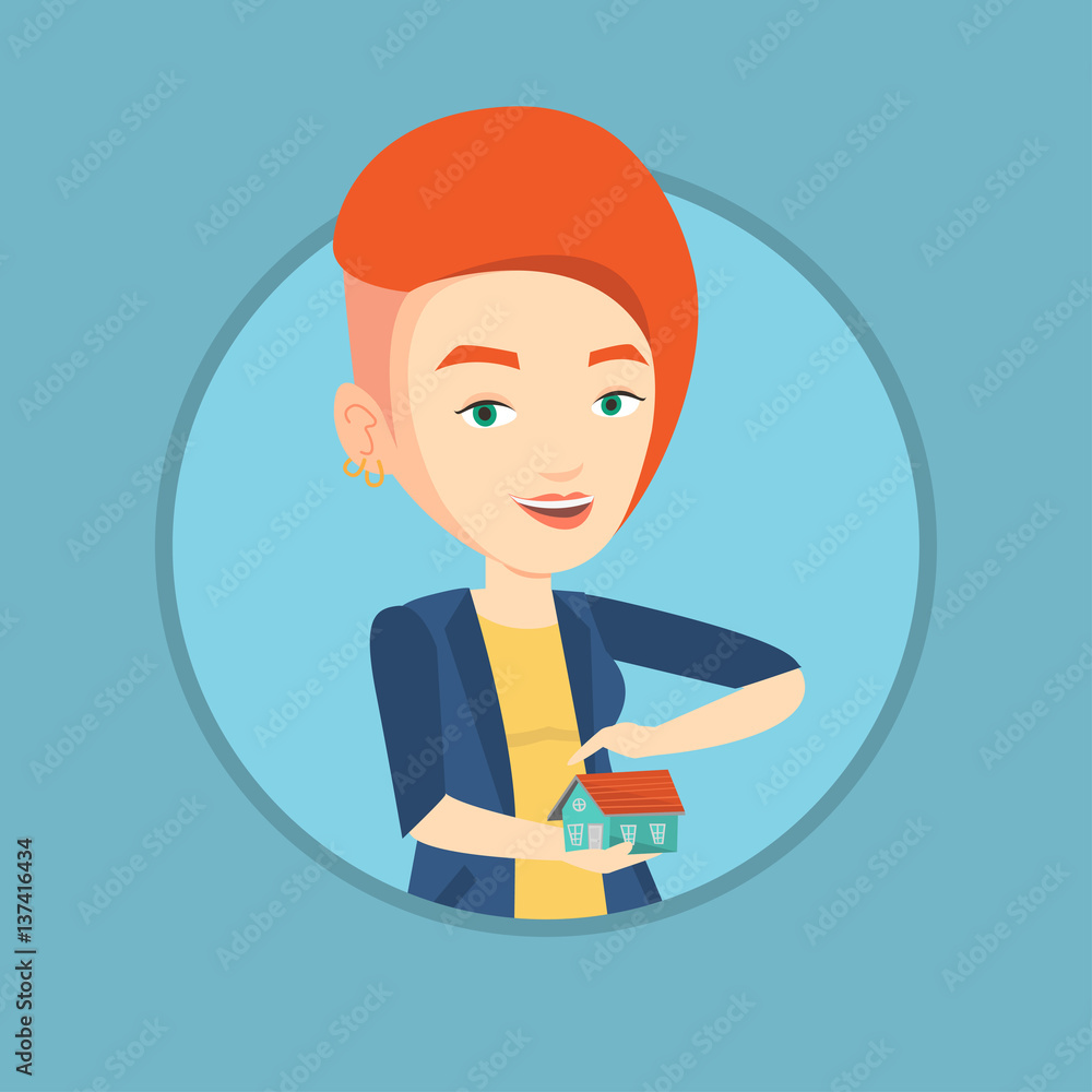Insurance agent protecting model of the house. Insurance agent protecting model of the house.