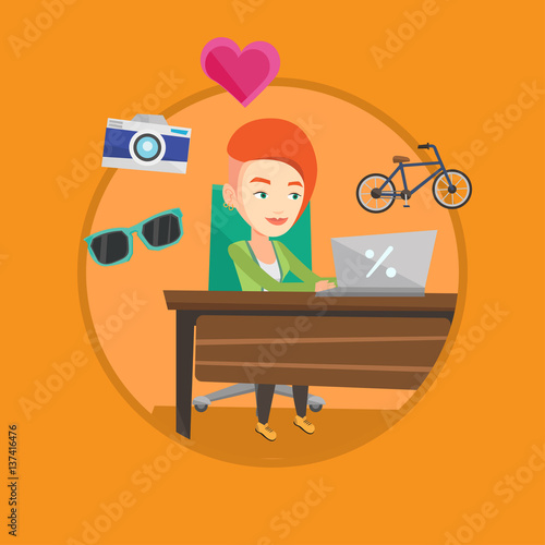 Woman shopping online vector illustration.