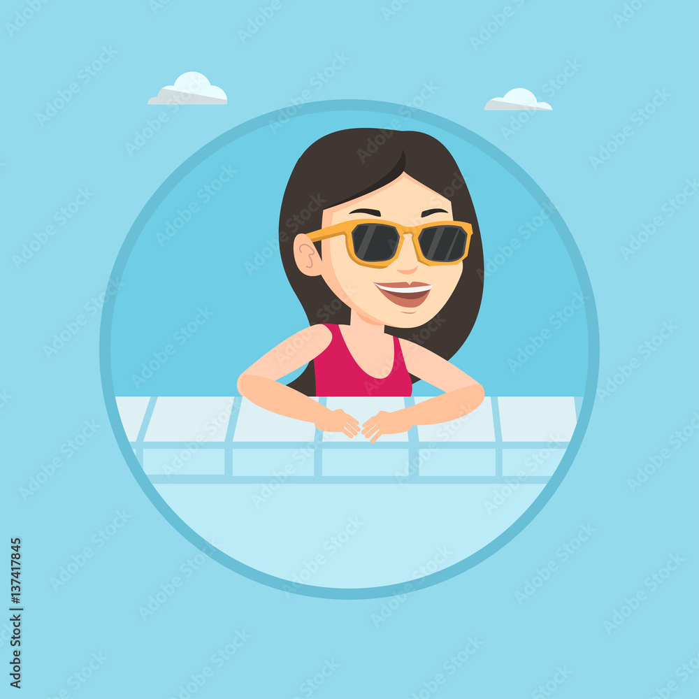 Smiling young woman in swimming pool. Smiling young woman in swimming pool.