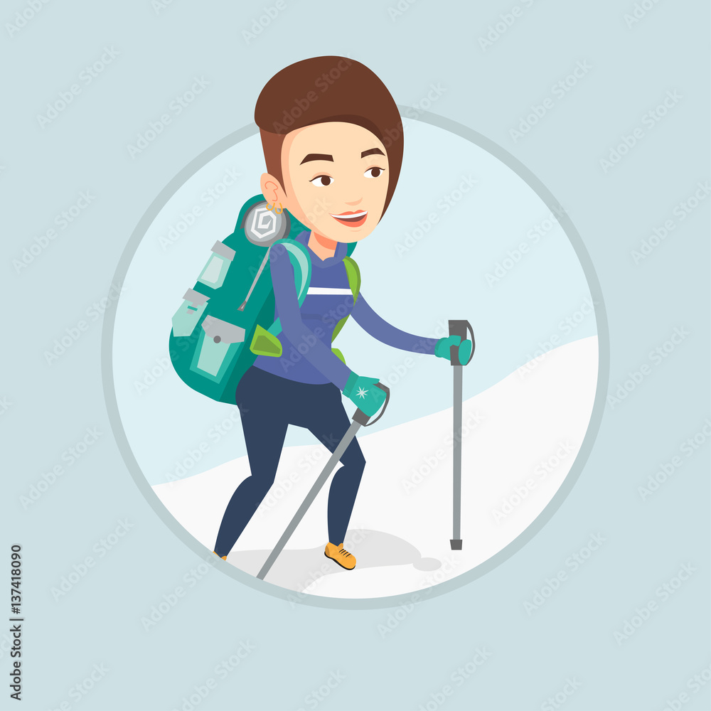 Young mountaneer climbing a snowy ridge. Young mountaneer climbing a snowy ridge.