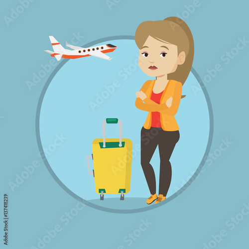 Young woman suffering from fear of flying.
