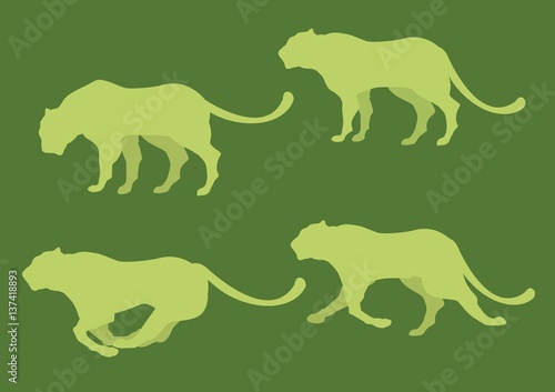 Fototapeta Naklejka Na Ścianę i Meble -  Set of Silhouettes of lions in different poses vector illustration