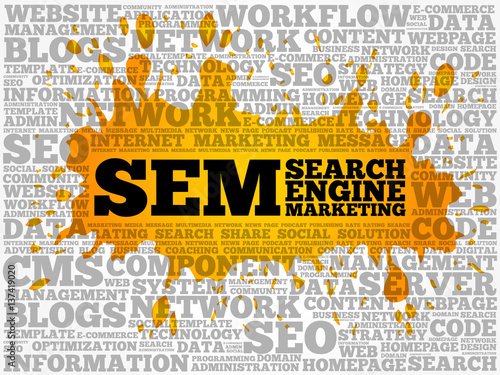 SEM (Search Engine Marketing) word cloud collage, technology business concept background