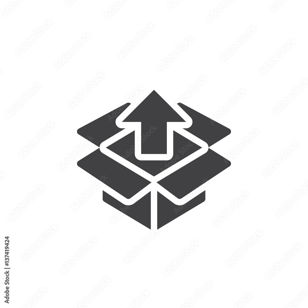 Box with up arrow icon vector, filled flat sign, solid pictogram