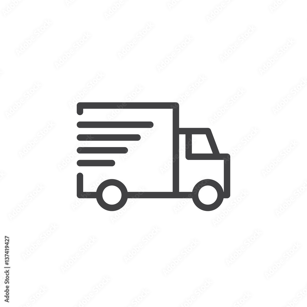 Shipping truck line icon, outline vector sign, linear style pictogram isolated on white. Fast, express delivery symbol, logo illustration