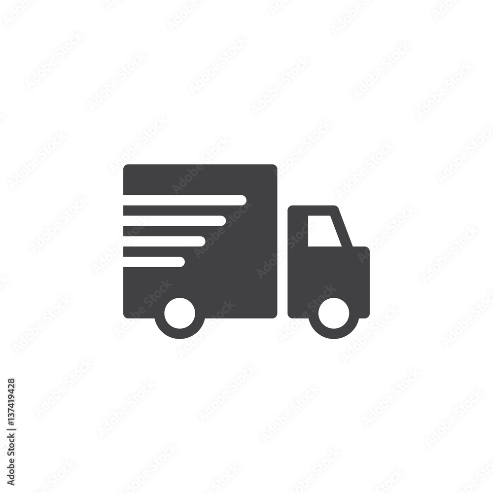 Shipping truck icon vector, filled flat sign, solid pictogram isolated on white. Fast, express delivery symbol, logo illustration Shipping truck icon vector, filled flat sign, solid pictogram isolated on white. Fast, express delivery symbol, logo illustration