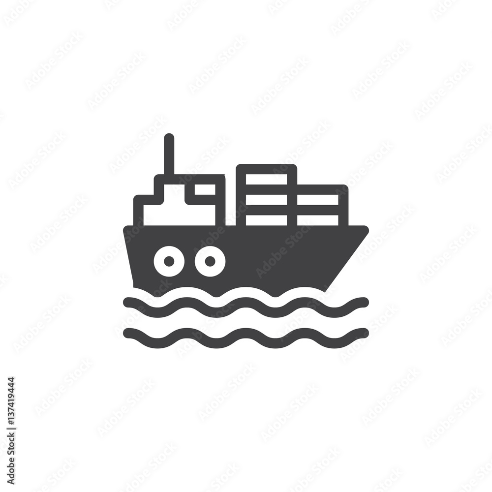 Logistics and transportation of international container cargo ship icon vector, filled flat sign, solid pictogram isolated on white. Symbol, logo illustration