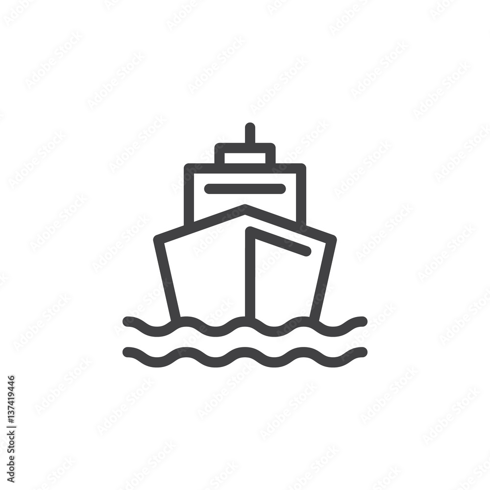 Boat line icon, outline vector sign, linear style pictogram isolated on white. Ship by sea symbol, logo illustration