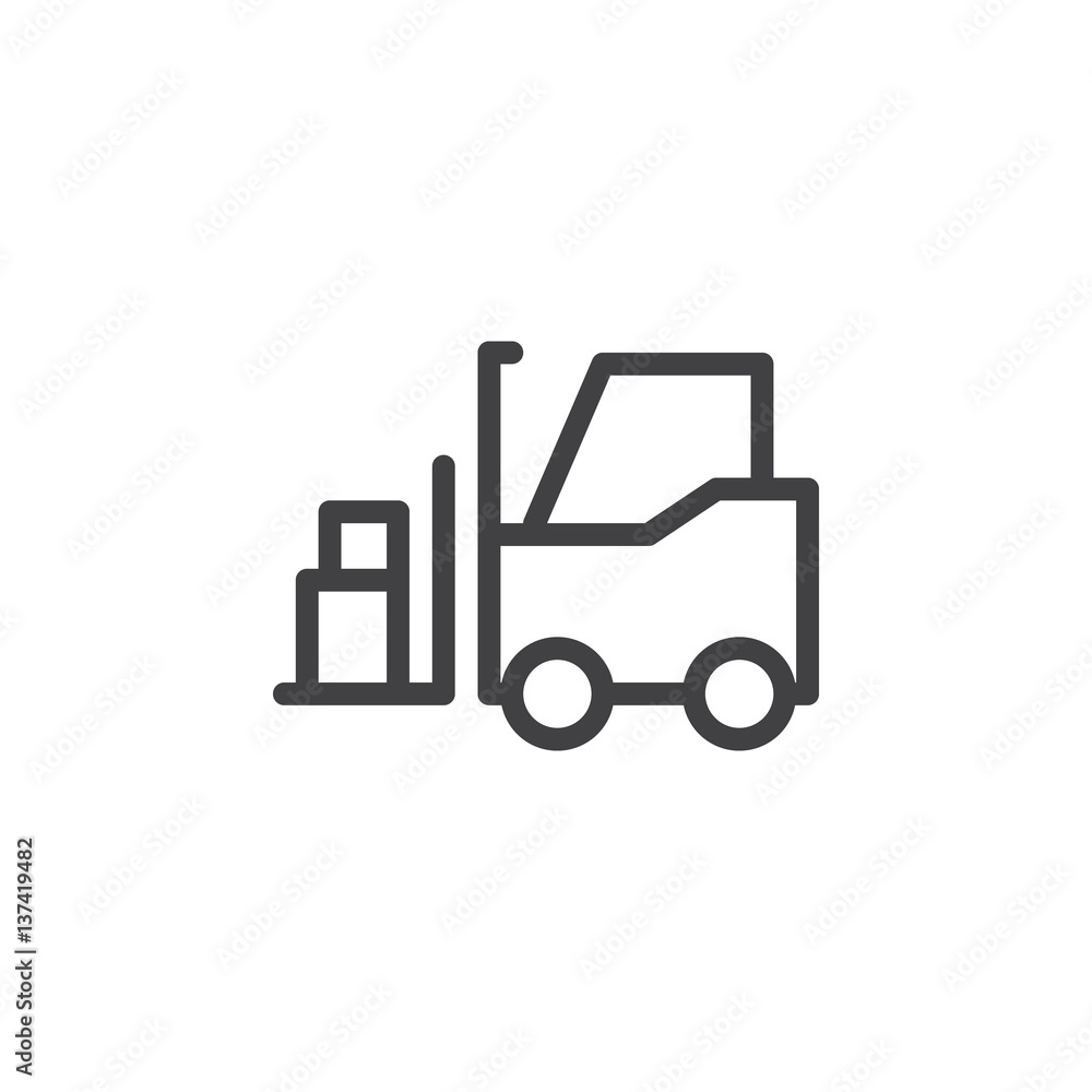 Forklift truck line icon, outline vector sign, linear style pictogram isolated on white. Symbol, logo illustration
