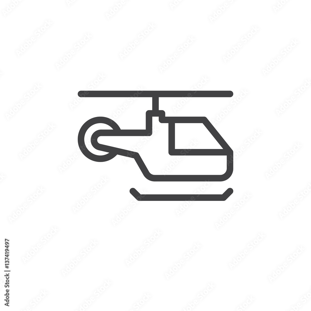 Helicopter line icon, outline vector sign, linear style pictogram isolated on white. Symbol, logo illustration Helicopter line icon, outline vector sign, linear style pictogram isolated on white. Symbol, logo illustration