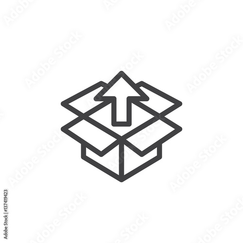 Box with up arrow line icon, outline vector sign, linear style pictogram isolated on white. Unpack, package unboxing symbol, logo illustration