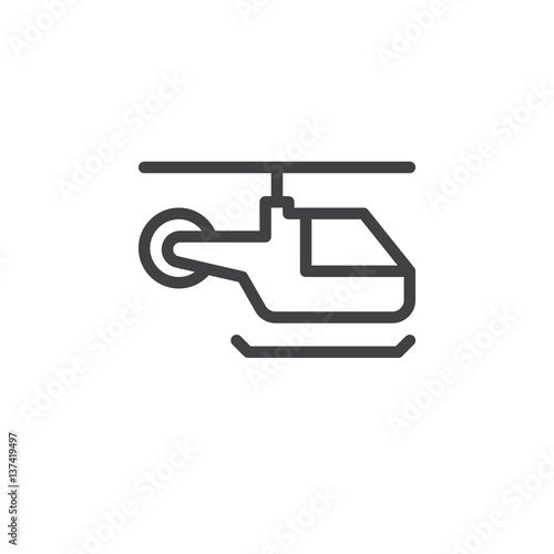 Helicopter line icon, outline vector sign, linear style pictogram isolated on white. Symbol, logo illustration