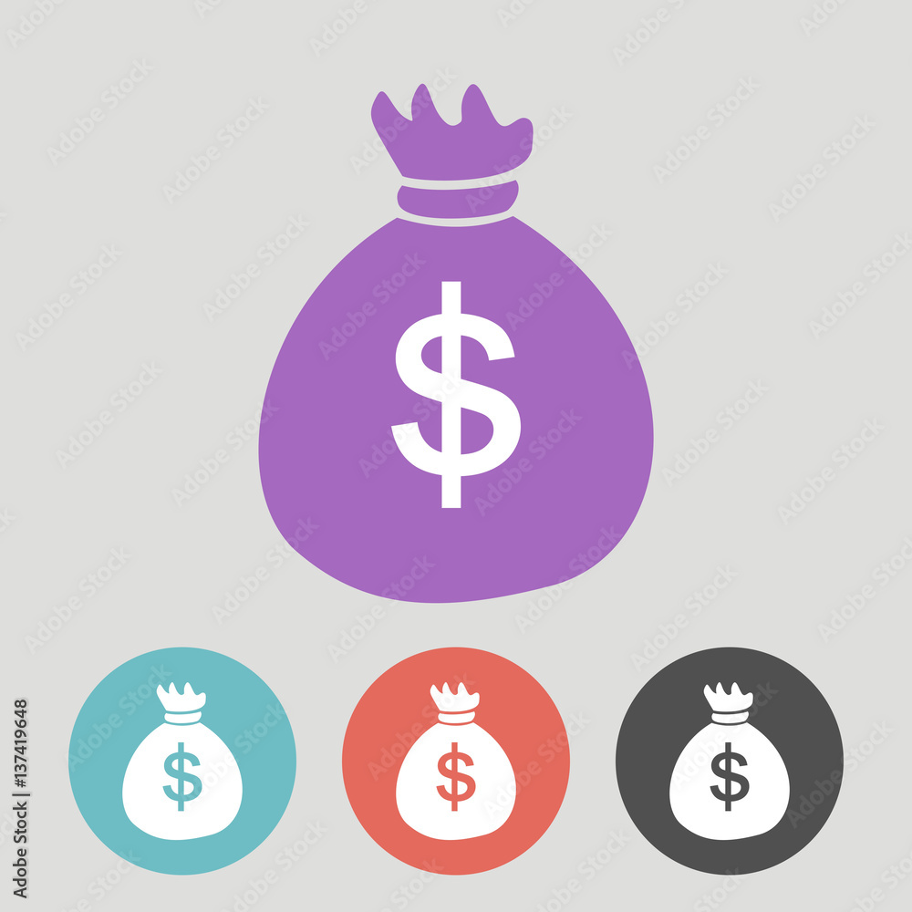 Money bags flat icons on color round background. Money bags flat icons on color round background.