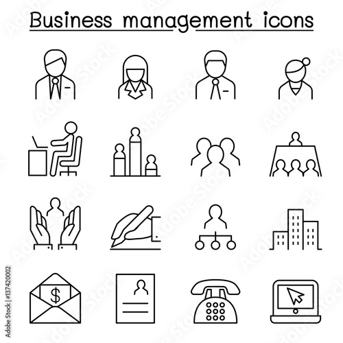 Business management icon set in thin line style