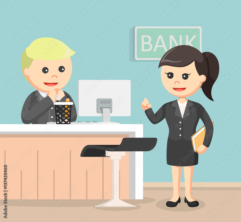 bank teller serve businesswoman Stock Vector | Adobe Stock